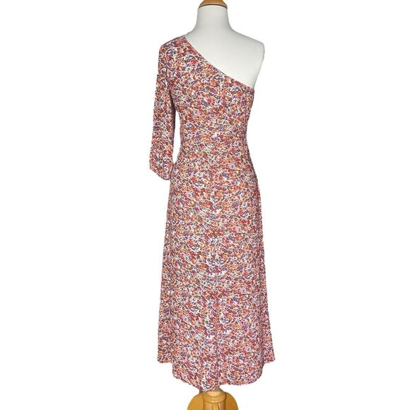 American Eagle One Shoulder Multicolor Floral Dress Size S Fit Flare Front Slit - Picture 4 of 7